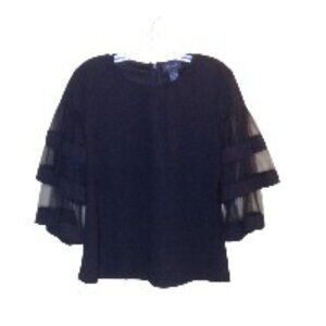 Gracia Blouse Top Sheer Striped Bell Sleeves Black Large NWOT